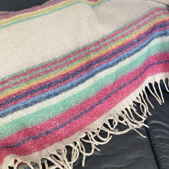 Free People Skye Stripe Throw Blanket 60” x 51” Fringed Boho Striped Fuzzy Cozy - Picture 2 of 14